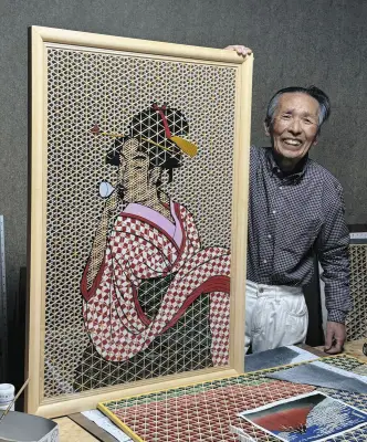 栃木の建具職人が組子細工で歌麿の美人画に挑戦、新作完成