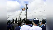 九電送配電、高校生に電気仕事の訓練公開　鹿児島で復旧作業を披露