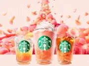 スタバ、桃づくし3種の新作ビバレッジ発売 フラペチーノやソーダ、ティーも