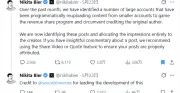 X、無断転載による収益化を制限へ 元投稿者にインプレッションを割り当て