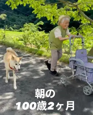 100歳2ヶ月おばあちゃんと愛犬のほのぼの散歩が話題「賢いなぁ」