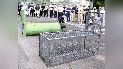 クマ捕獲用わな研修会、岐阜・美濃市で開催　檻とドラム缶の2タイプを学ぶ