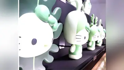 サンリオの人気キャラクター「ハローキティ」がワカメやヒジキなどの藻類にふんしたオブジェ、大分・日出町の公共施設にお目見え