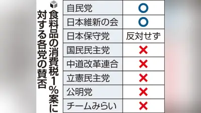 食料品消費税1%案、野党5党が反対 国民会議で議論再開