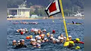 海上保安学校生224人が5キロ遠泳、宮津の海で完泳目指す