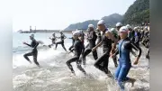 ひわさうみがめトライアスロン、暑さで距離短縮も470人完走