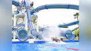 ナガシマスパーランドでジャンボ海水プール営業開始 初日は真夏日にぎわう