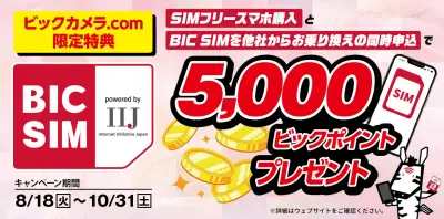 ビックカメラ、BIC SIMスマホセットで最大5000ポイント還元キャンペーン開始