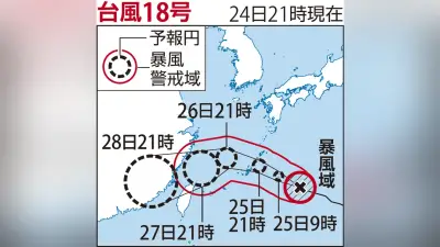 非常に強い台風18号、沖縄・奄美に接近へ 猛烈な風と大雨のおそれ