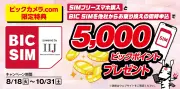 ビックカメラ、BIC SIMスマホセットで最大5000ポイント還元キャンペーン開始
