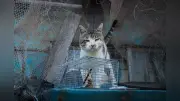 漁師町の猫ケンジ、ネズミ狩りの本能を見せる 散水栓のトガリネズミも察知