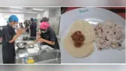 中2が古代米炊きとうどんのルーツ「はくたく」作りに挑戦