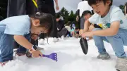 六甲山で7年ぶり「真夏の雪まつり」 人工雪100トン、子供ら歓声