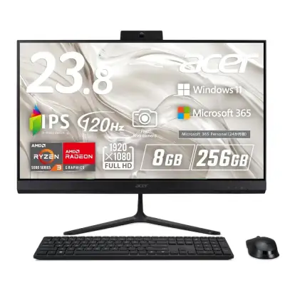 日本エイサー、Ryzen搭載23.8型フルHD一体型デスクトップ「Aspire C 24」4モデル発表