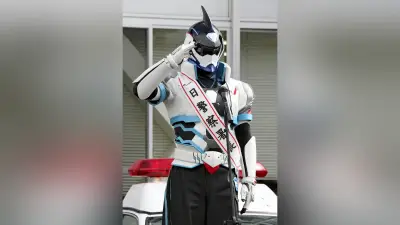 ご当地ヒーロー「サカナマン」が一日署長、交通安全を訴え