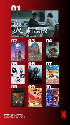 Netflix映画ランキング『災 劇場版』V2、『GTA VI』『ウィスパーマン』初登場【8/24-30】