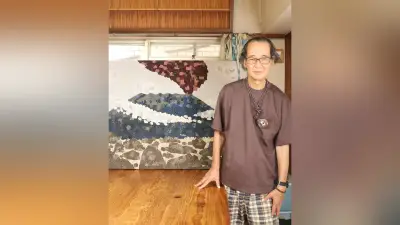 大島紬の端布で桜島を描く布絵作家・宮元篤司さん「もう一度命を吹き込み作品としてよみがえらせる」