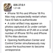 「iOS 27.0.1」配信開始、iPhone 18 ProのFace IDやカメラの不具合を解消