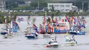 御船祭2日目、約100隻の大船団が水上渡御 鹿島神宮