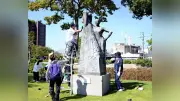 宇部市で彫刻ボランティア清掃、約230人が参加 今年で19年目