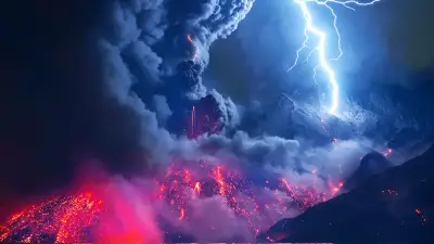 桜島で爆発的噴火、火山雷が闇を貫く 鹿児島市の迫力写真