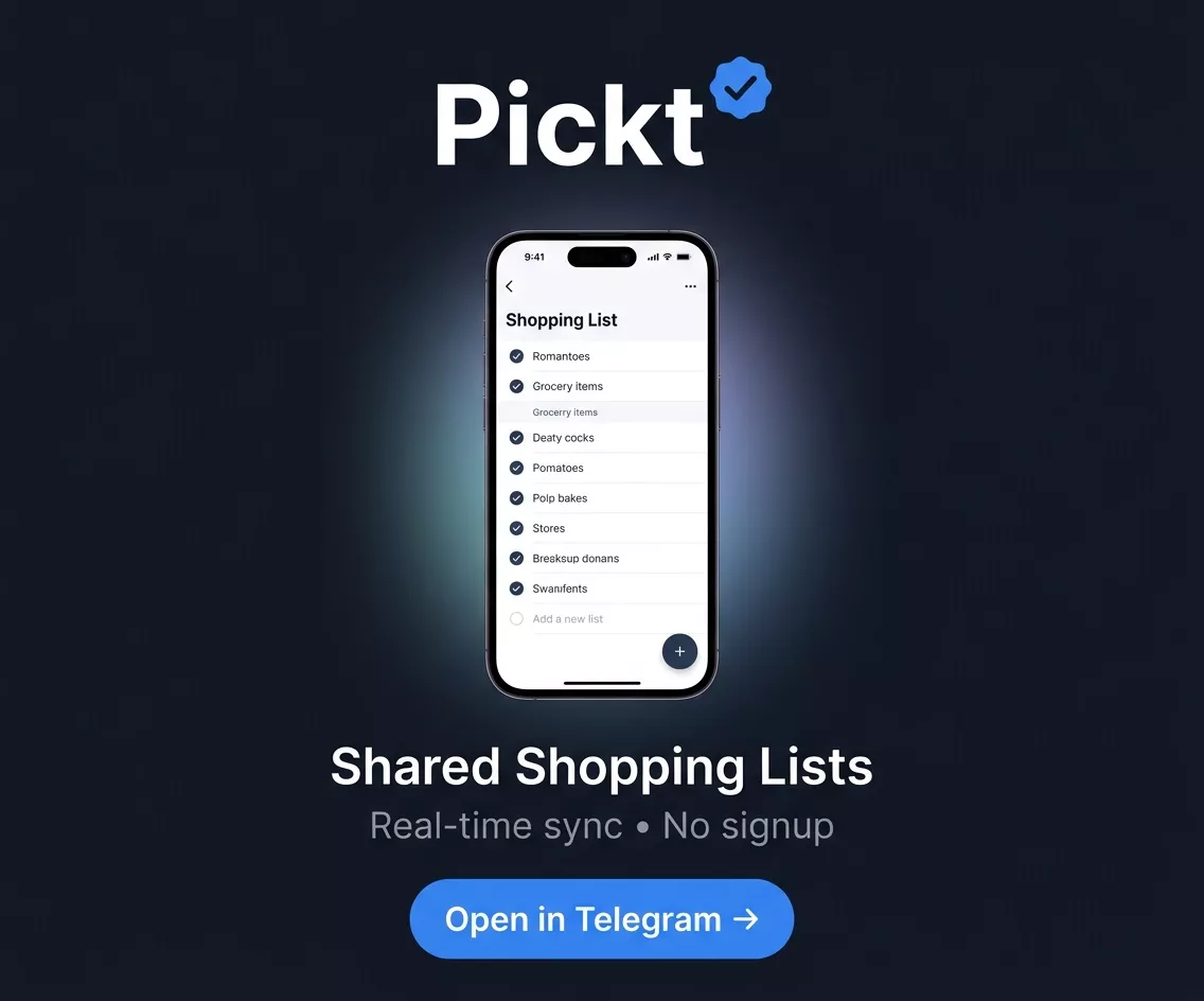 Picktアプリのバナー — Telegramで家族やカップル向けの共有買い物リスト