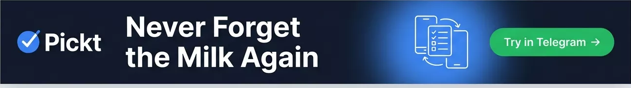 Picktヘッダーバナー — Telegram用の共同買い物リストアプリ